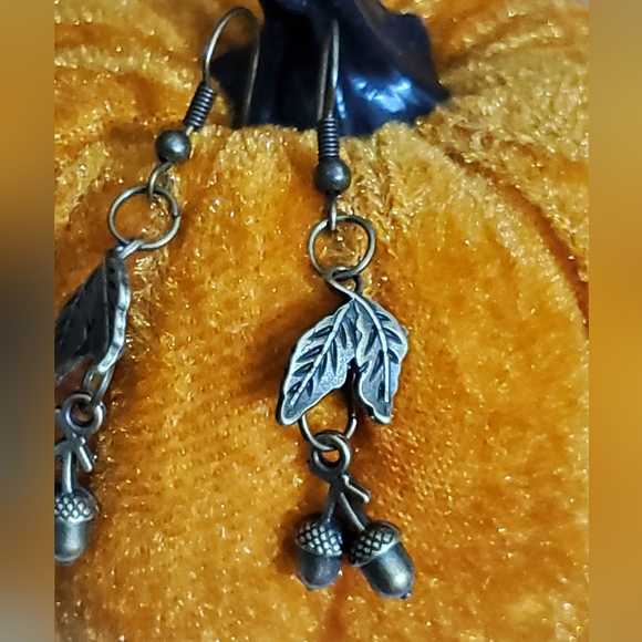 Acorn earrings leafs bronze handmade NEW fall autumn Thanksgiving gift vtg style - Picture 6 of 14